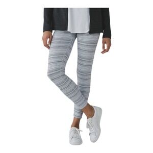 Lululemon High Times Cyber Stripe White Silver Fox Leggings EUC Size 4